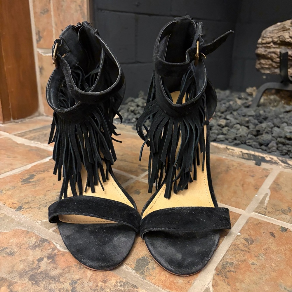 Fringed Suede Block Heels - Picture 4 of 8